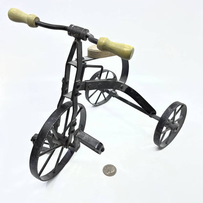 Vintage Hand Crafted Metal Wrought Iron Wood Tricycle Sculpture Toy Doll 12x10