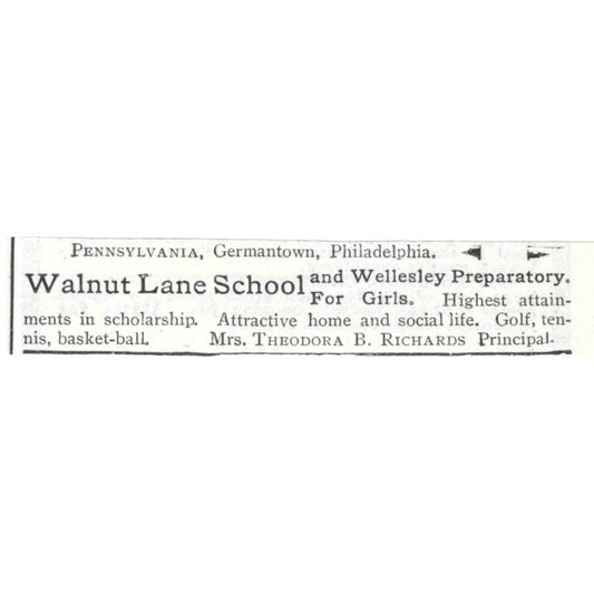 Walnut Lane School for Girls Theodora B. Richards Germantown PA 1903 Ad TJ8-7-7