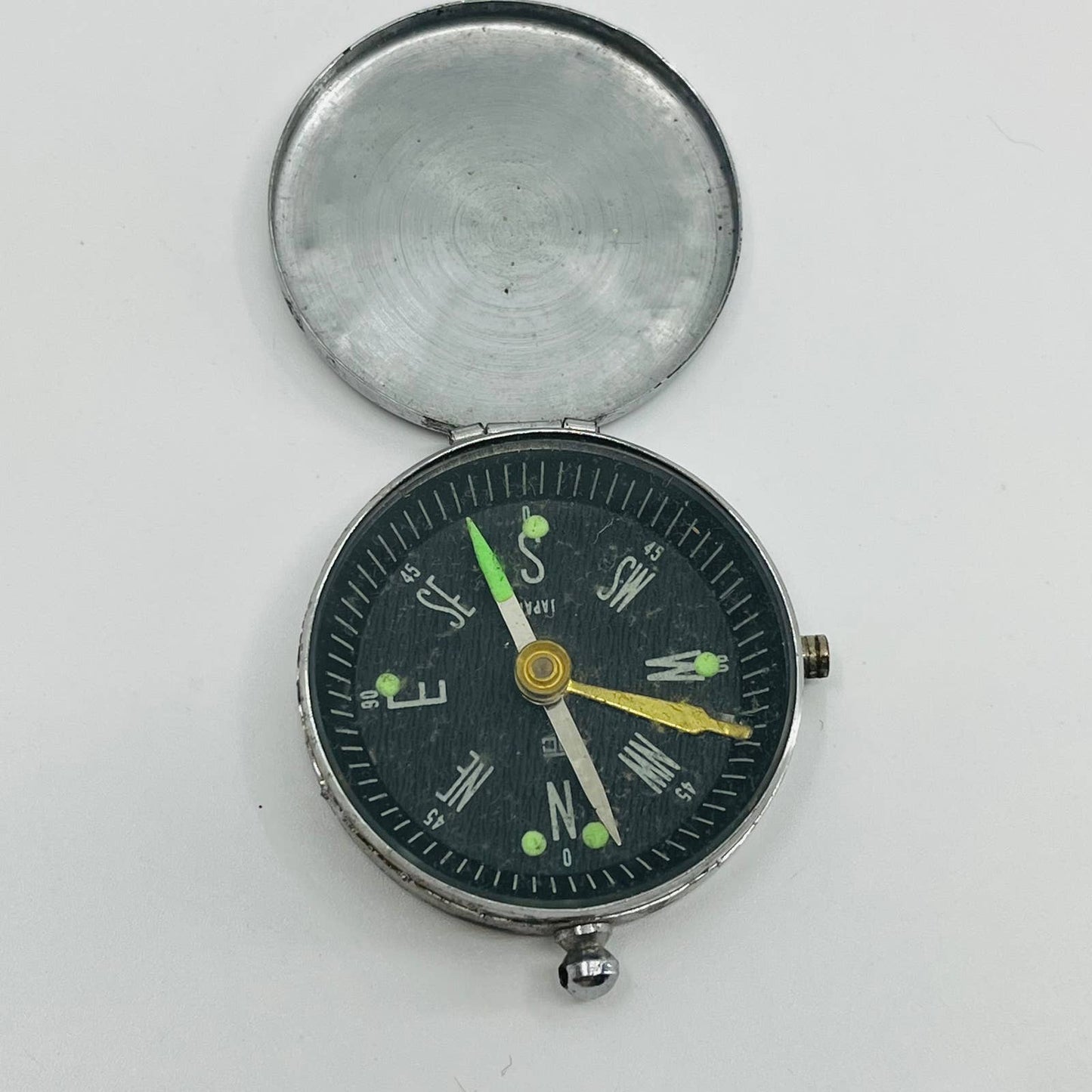 Vintage Chrome Monogrammed “D” Pocket Compass w/ Lid SB3