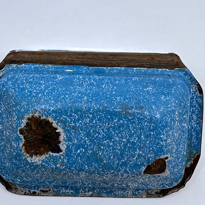 Antique Speckled Graniteware Wall Mount Soap Dish Blue Bath Kitchen TH6
