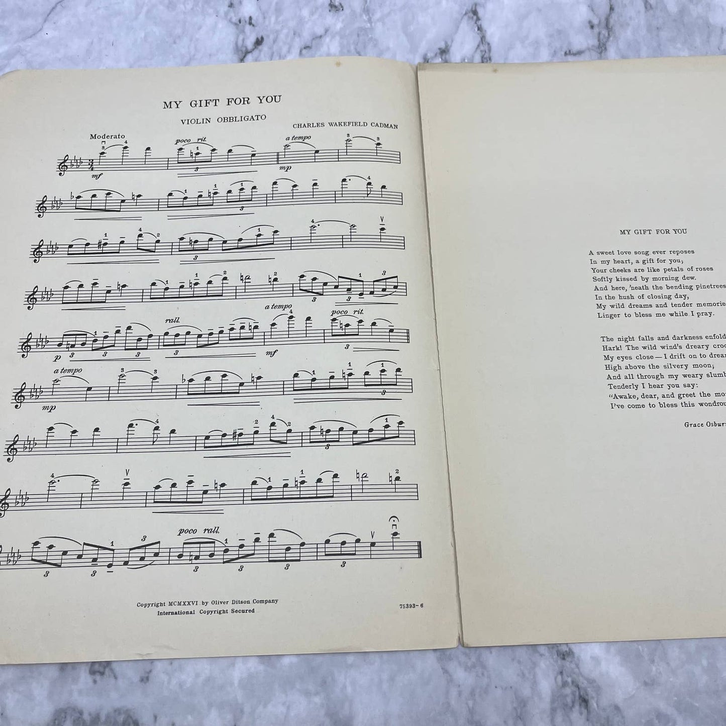 1926 sheet music MY GIFT FOR YOU Charles Wakefield Cadman TI1