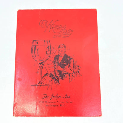 1960s The Judges Inn Wine List Restaurant Menu Washington DC FL3