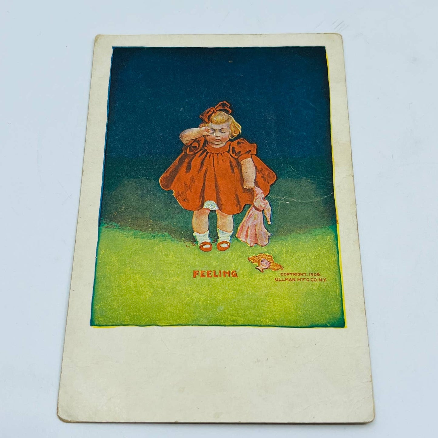 1906 Post Card Feeling Girl with Broken Doll Ullman PA7