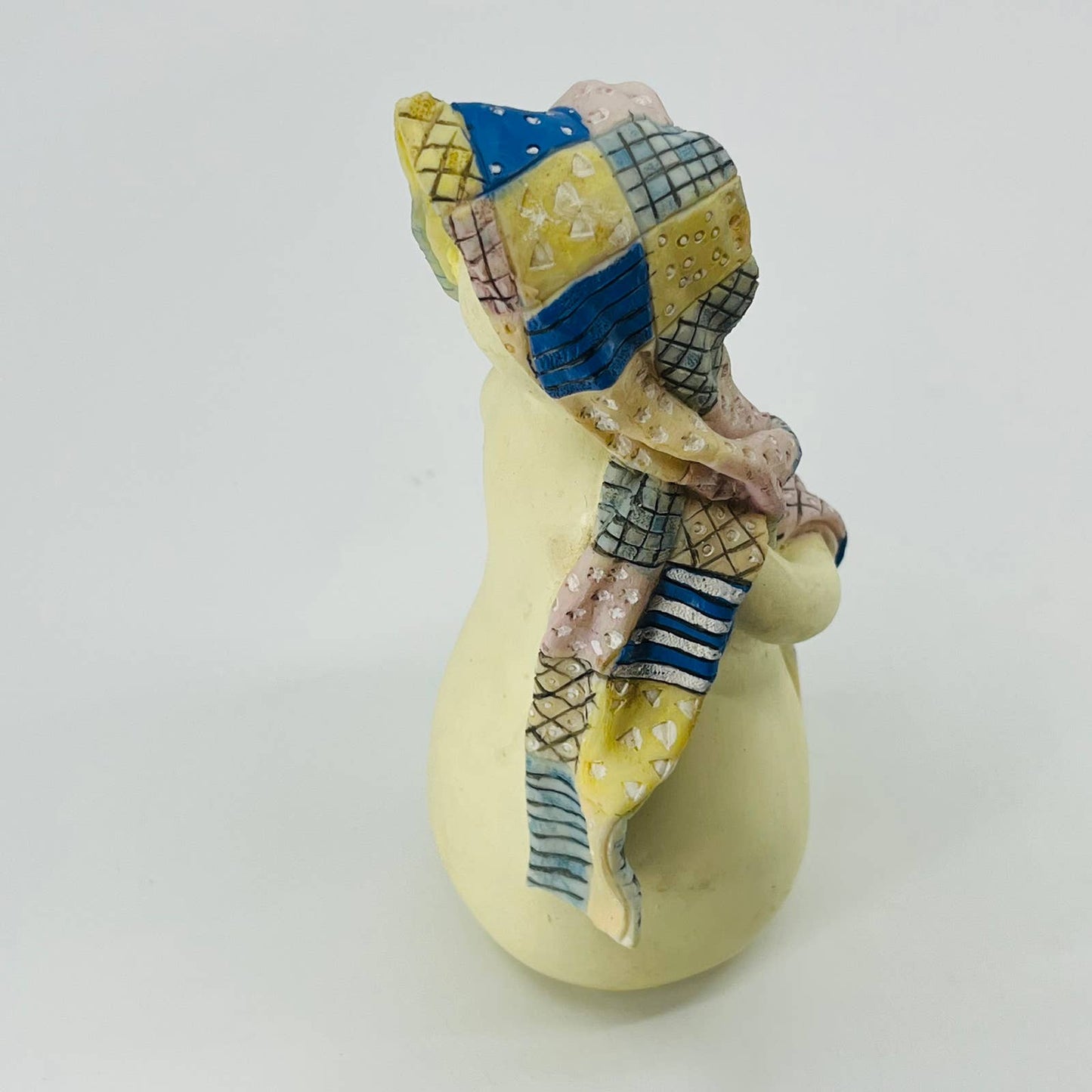 Vintage Merry Frosty Snowman w/ Quilt Scarf Hand Painted 7” TB8