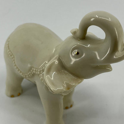 Lenox Porcelain White Elephant Tusks Trunk Up Figurine 4" 24k Gold Accents SA2