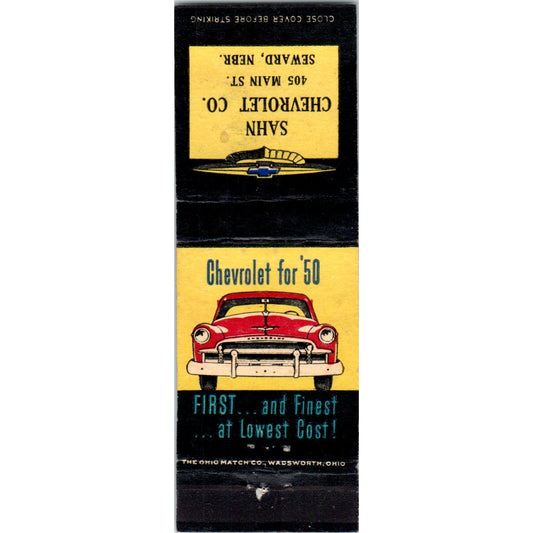 1950 Sahn Chevrolet Co Seward NE Advertising Matchbook Cover MM10-2
