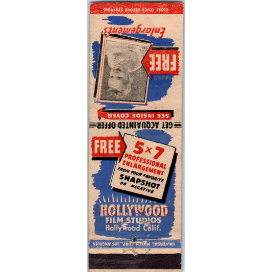 Vintage Matchbook Cover Hollywood Film Studios Photo Development California SE5