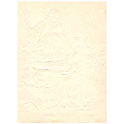 Vintage Print EMBOSSED Jesus Mary and Joseph Feeding Doves ~7.5x10" AC9