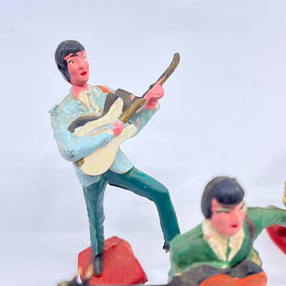 Vintage Beatles 3" Figure Set Cake Toppers 1960s Plastic Hong Kong COMPLETE TF5