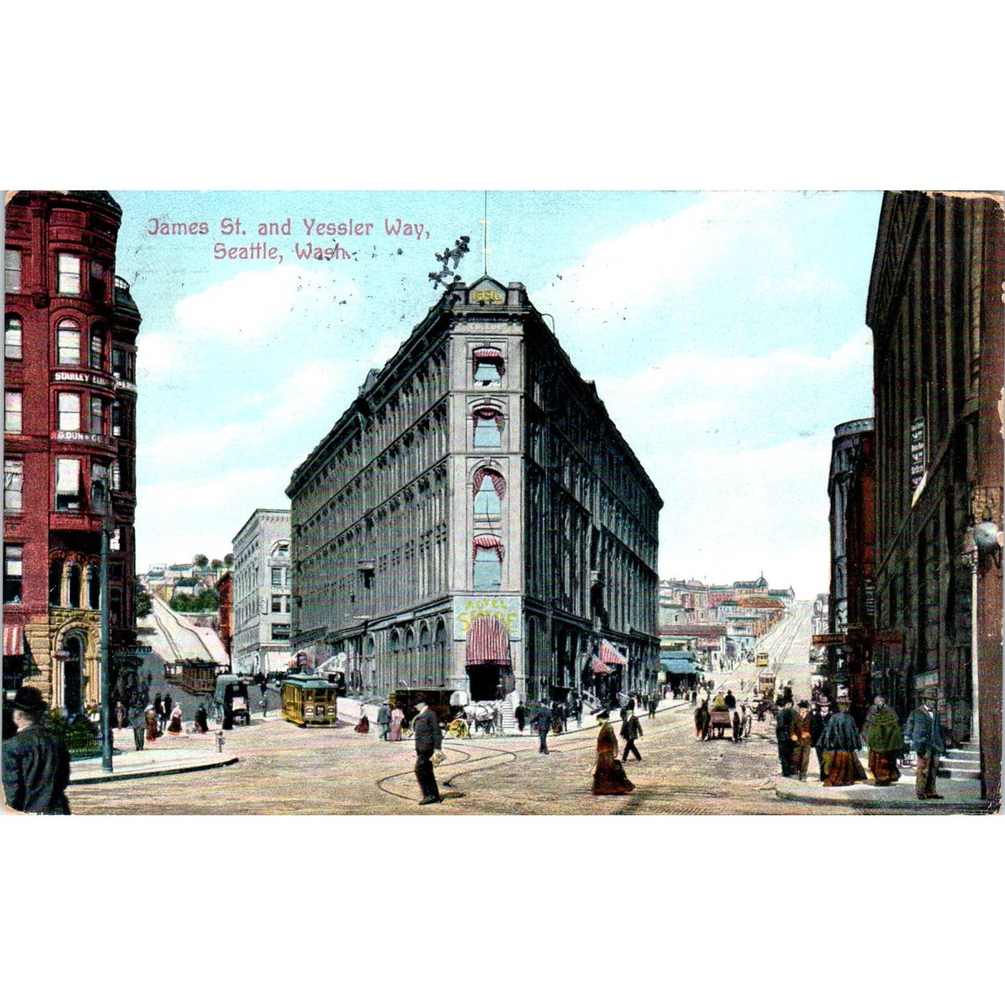 Antique Postcard James Street & Yessler Way Seattle Washington TD9-W2