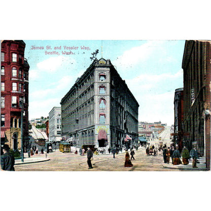 Antique Postcard James Street & Yessler Way Seattle Washington TD9-W2