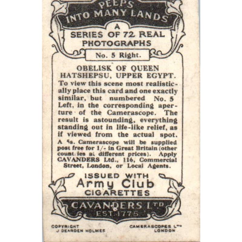 1928 Cavanders Cigarette Card Peeps into Many Lands #5 Right Queen Hatshepsu SE5