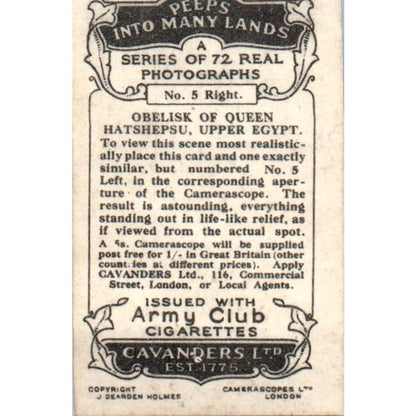 1928 Cavanders Cigarette Card Peeps into Many Lands #5 Right Queen Hatshepsu SE5