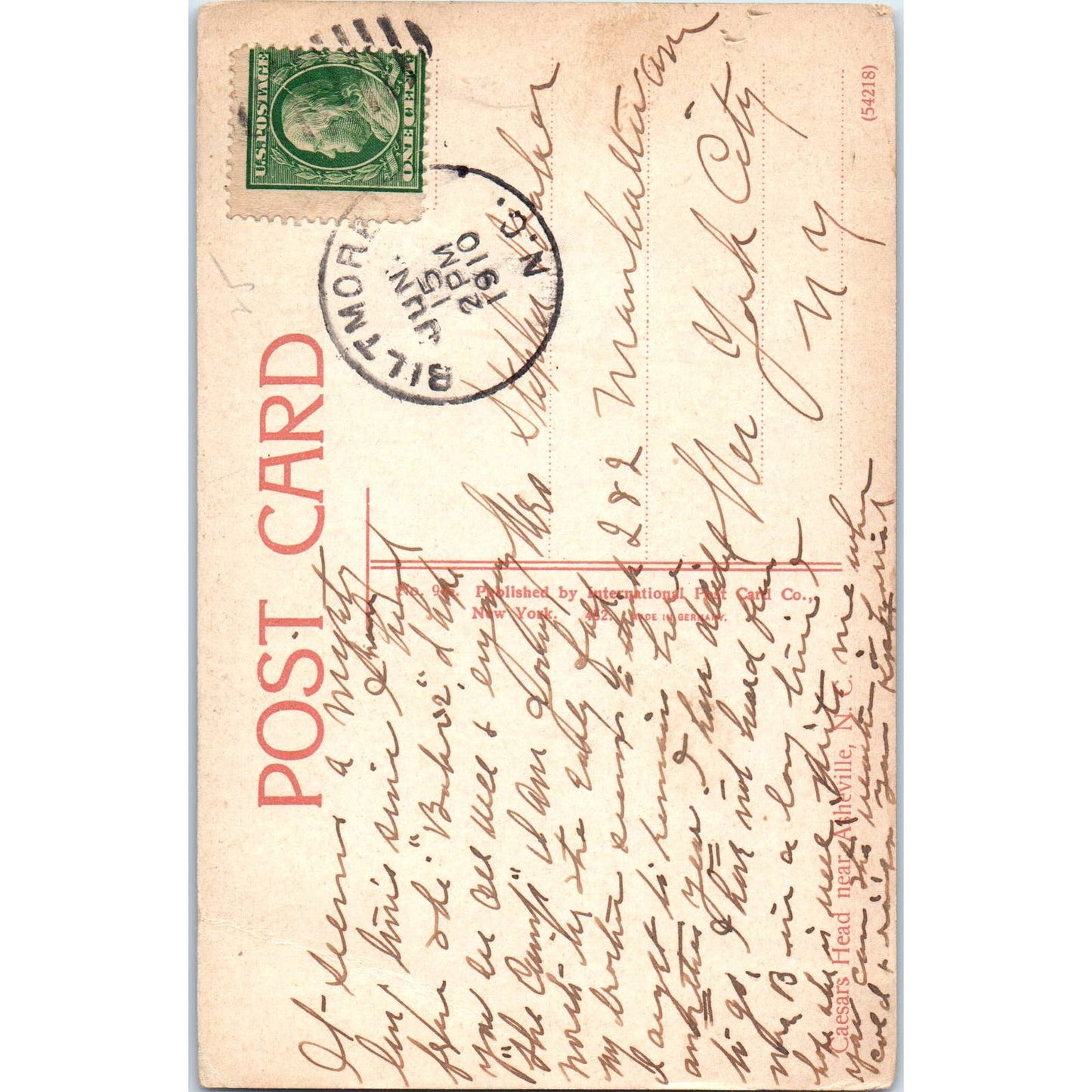 Caesars Head Asheville NC 1910 Original Postcard TK1-P1