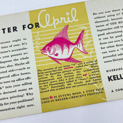 1940s Blotter Card April Fish Keller-Crescent Co. Evansville IN SC9