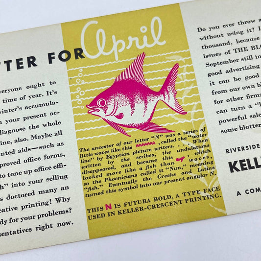 1940s Blotter Card April Fish Keller-Crescent Co. Evansville IN SC9