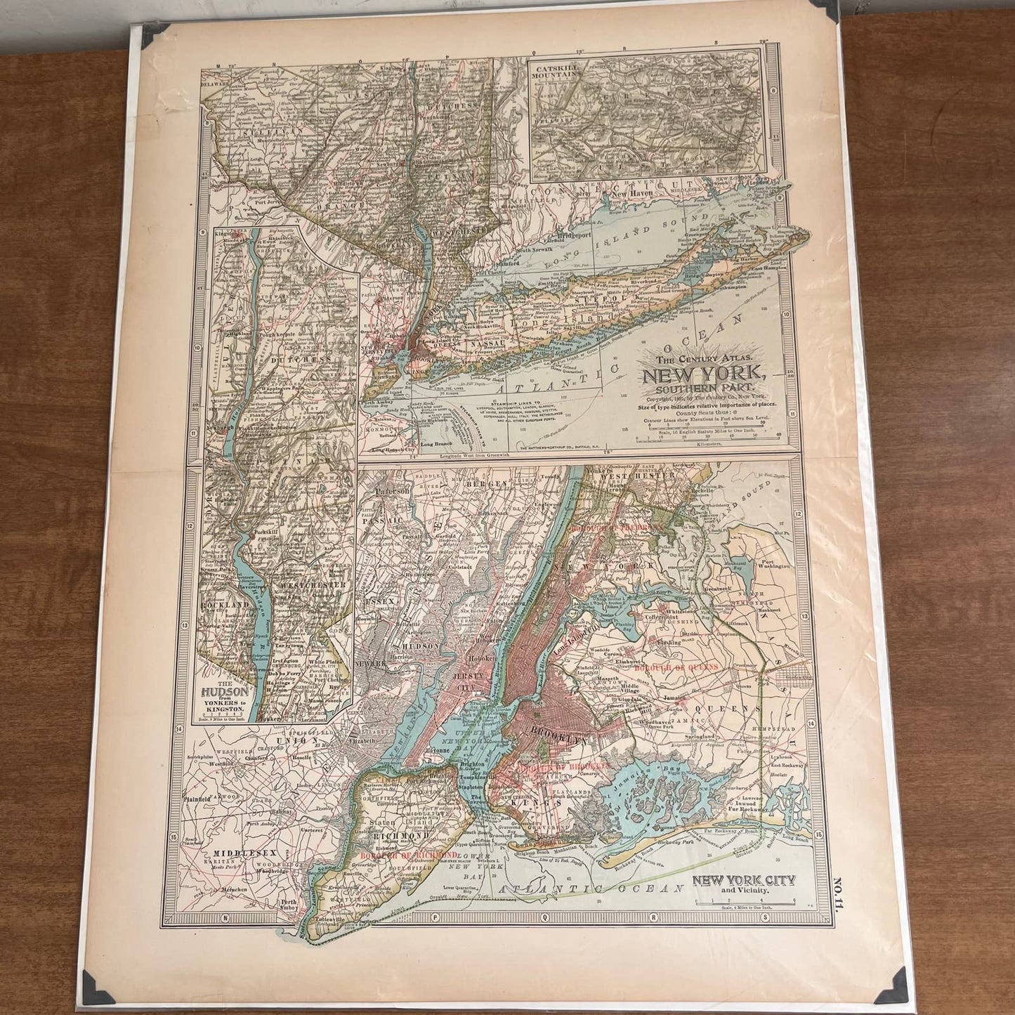 Antique 1897 The Century Atlas Map of NEW YORK Color Engraved 12.5 x 17” FL5