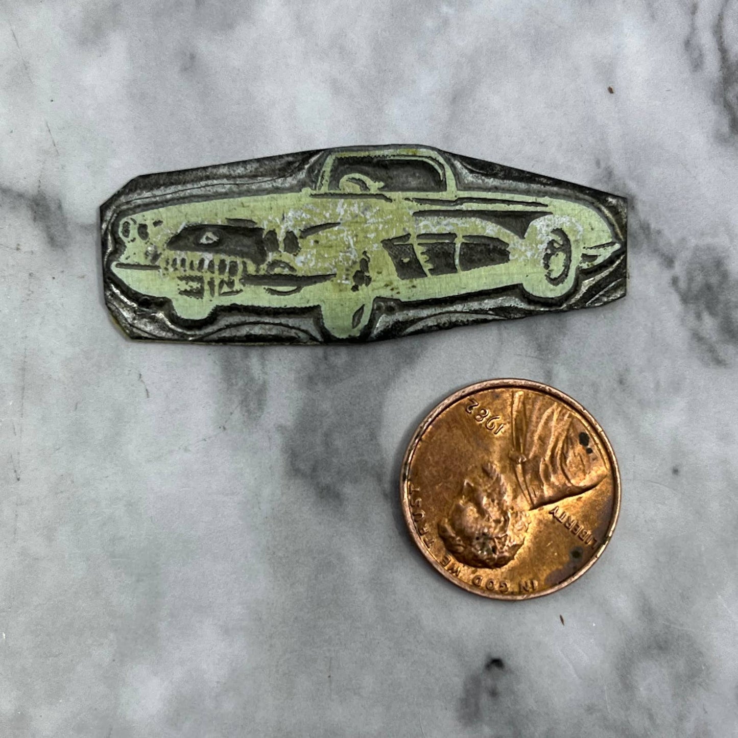 Vintage Printing Letterpress Printers Block Plate Sports Car Convertible TJ514