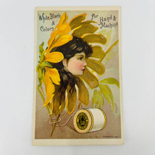 1880s Victorian Trade Card JP Coats Six Cord Thread Flower Girl AA2