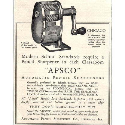 1931 Apsco Automatic Pencil Sharpener Co Chicago Advertisement ~5x6 FL5-1