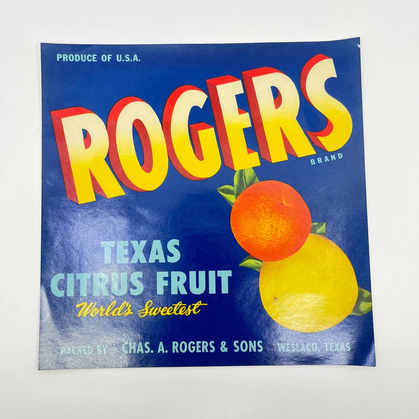 Rogers Texas Citrus Fruit Crate Label C. A. Rogers & Sons Weslaco Texas 9x9 FL3