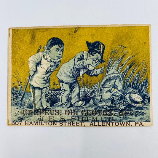 c1880 Trade Card Carpets, Oil, Clothes & Co E.S. Shimer Allentown PA P9-14