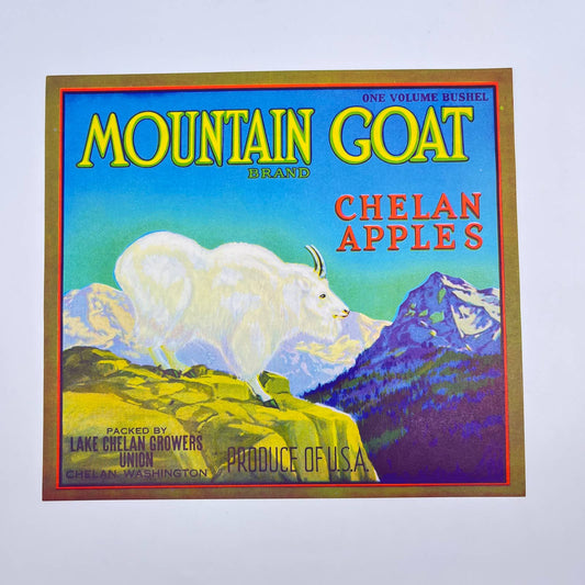 1930s Chelan Apples - Mountain Goat Brand Fruit Crate Label Lake Chelan WA FL3