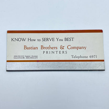 1920s Blotter Card Striped Bastian Brothers & Company Printers Saginaw MI SC9