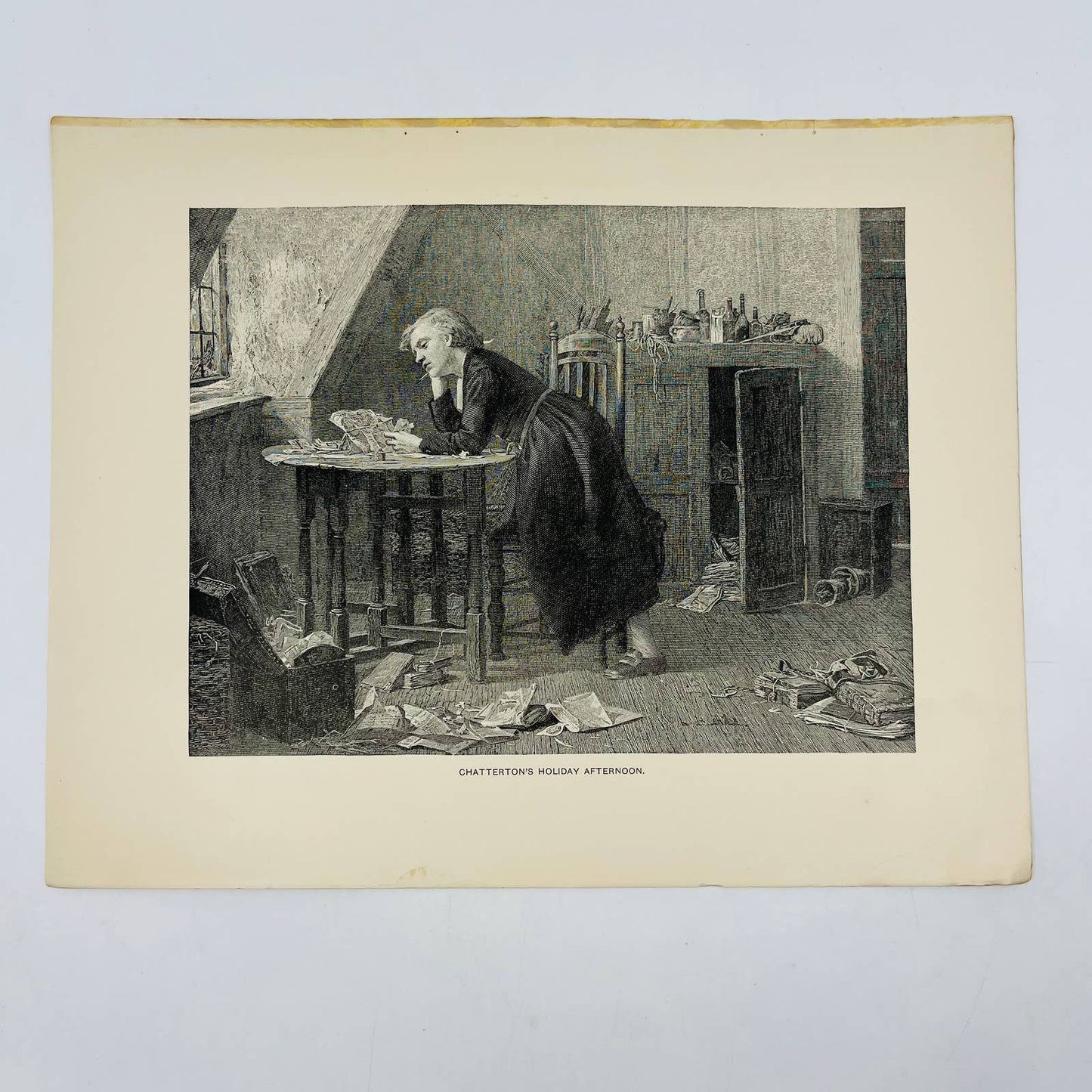 1880s Victorian Art Print Engraving CHATTERTON’S HOLIDAY-AFTERNOON