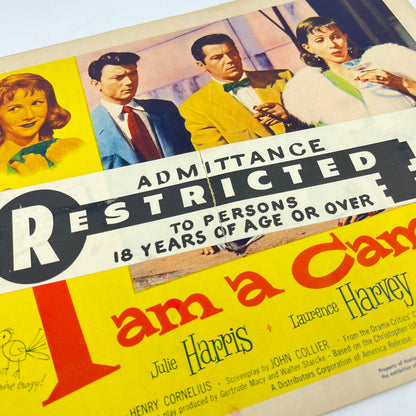 1955 I AM A CAMERA Movie Lobby Card w/ Restricted Sticker Harris 11x14” FL3