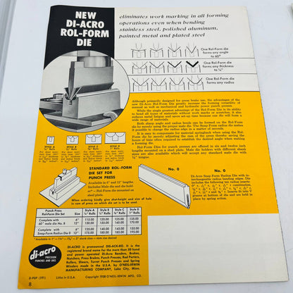 1958 Set of 2 CNC Die Cutting Metalworking Catalogs Di-Acro Punch Press C7