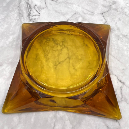 1960s MCM Heavy Square Amber Glass Cigar Cigarette Ashtray 6" TI7