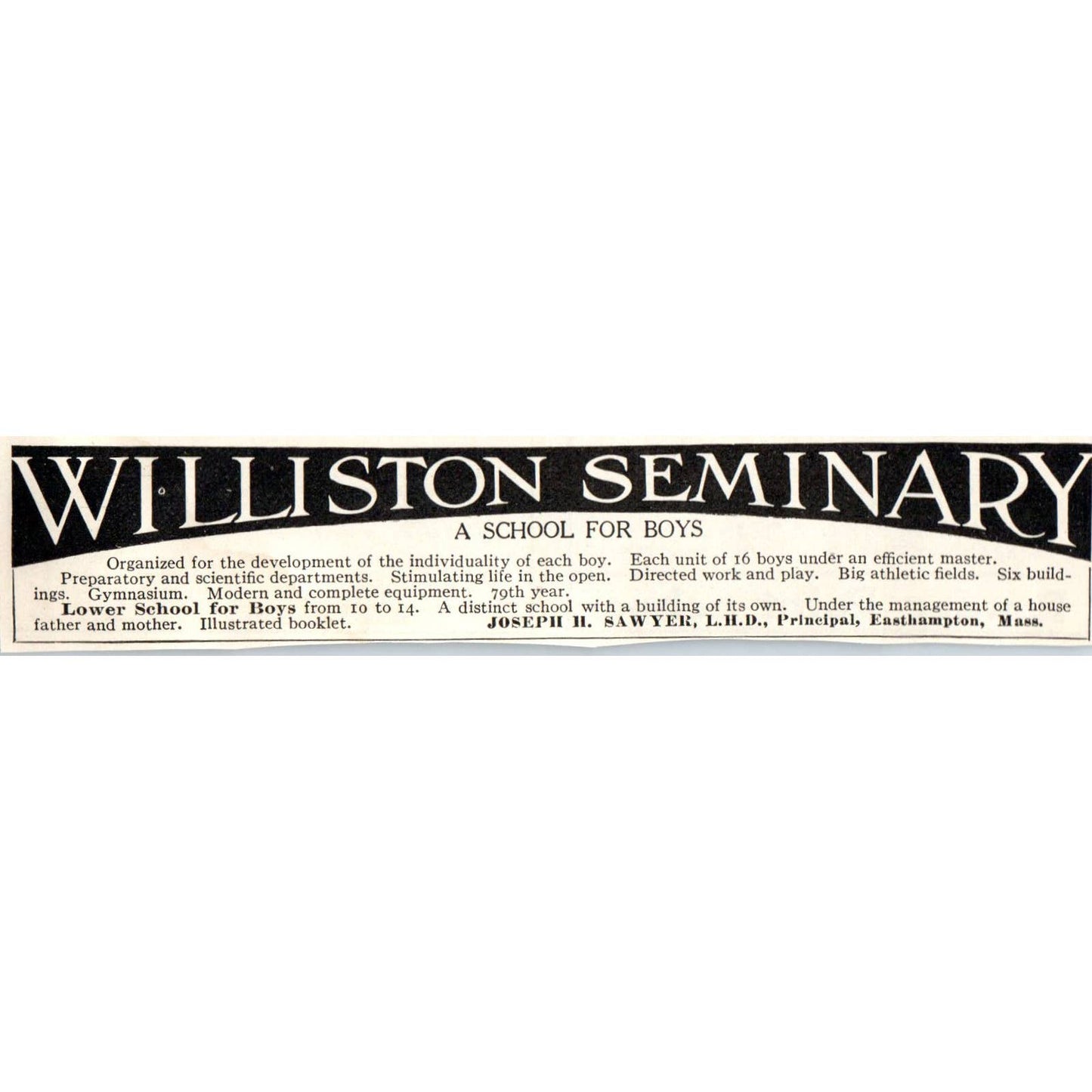 c1920 Harper's Magazine Ad - Williston Seminary School for Boys Easthampton EA3