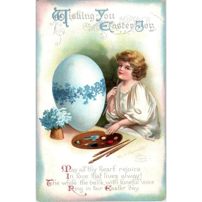 Ellen Clapsaddle EasterWoman Painting Egg Embossed c1910 Postcard TK1-28