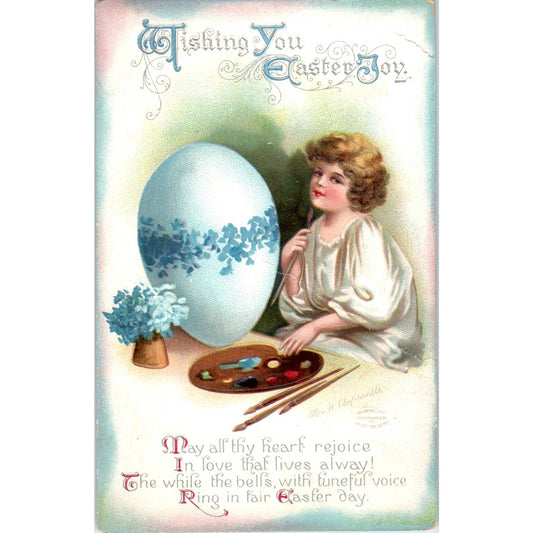 Ellen Clapsaddle EasterWoman Painting Egg Embossed c1910 Postcard TK1-28