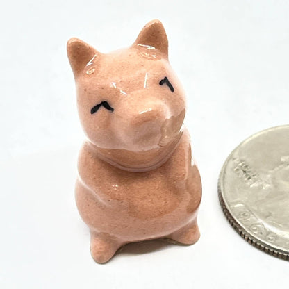 Vintage Tiny Ceramic Pink Good Luck Pig Figurine Miniature SE1