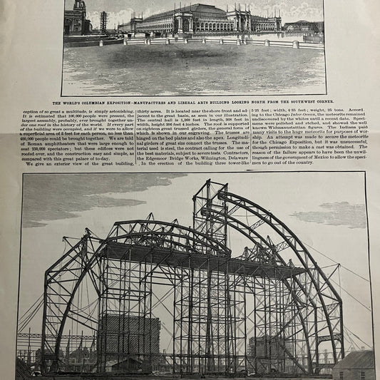 World's Columbian Exposition Liberal Arts Building 1892 Scientific American D8-3