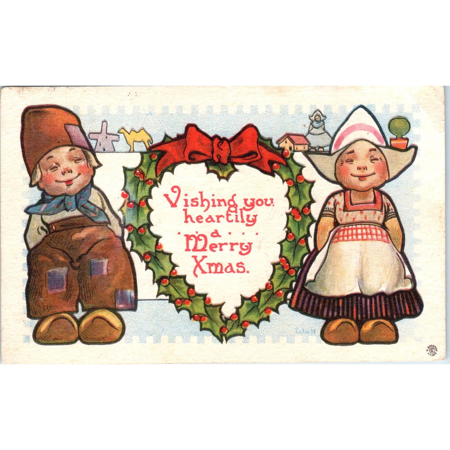 1913 Dutch Children Christmas Illustration Original Postcard TK1-P1