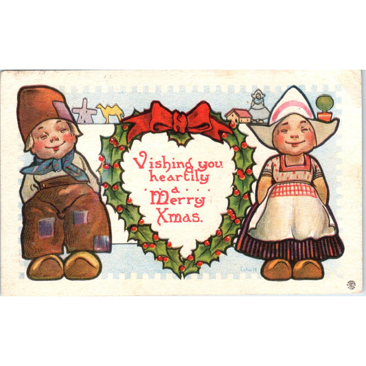 1913 Dutch Children Christmas Illustration Original Postcard TK1-P1