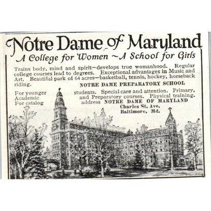 c1920 Harper's Ad - Notre Dame Preparatory School of MD College for Girls EA3