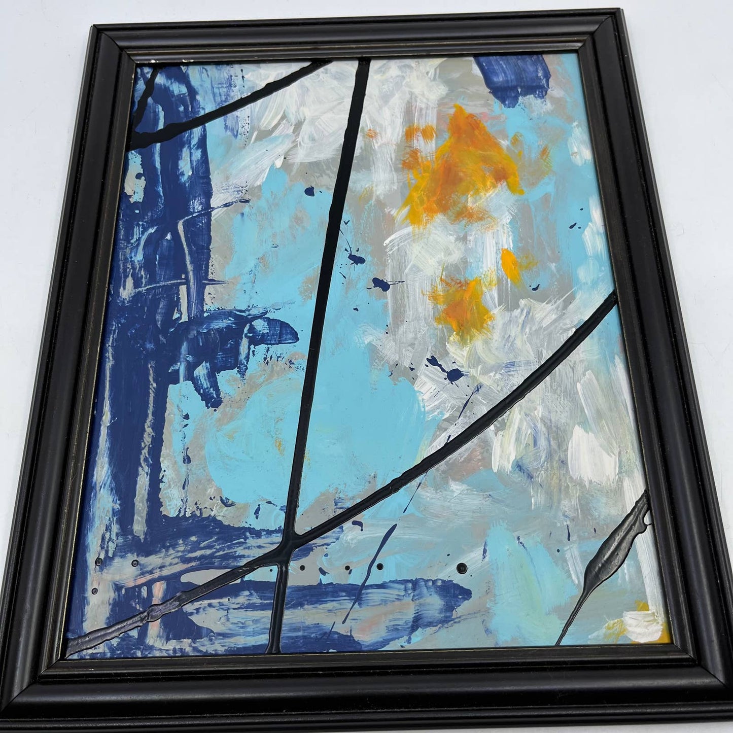 Framed Original Abstract Art Painting "Picture Window" Acrylic on Glass 9x11 TI5