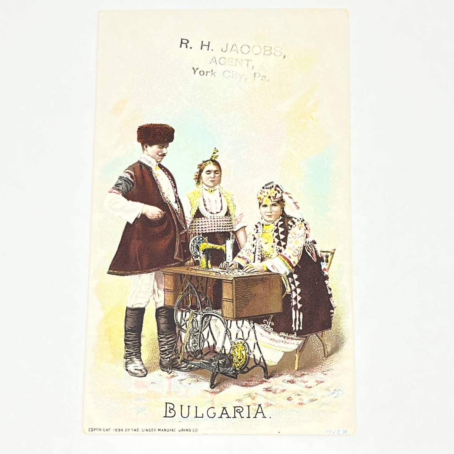 1894 Victorian Trade Card Singer Sewing Machines Bulgaria Women Sewing AB6