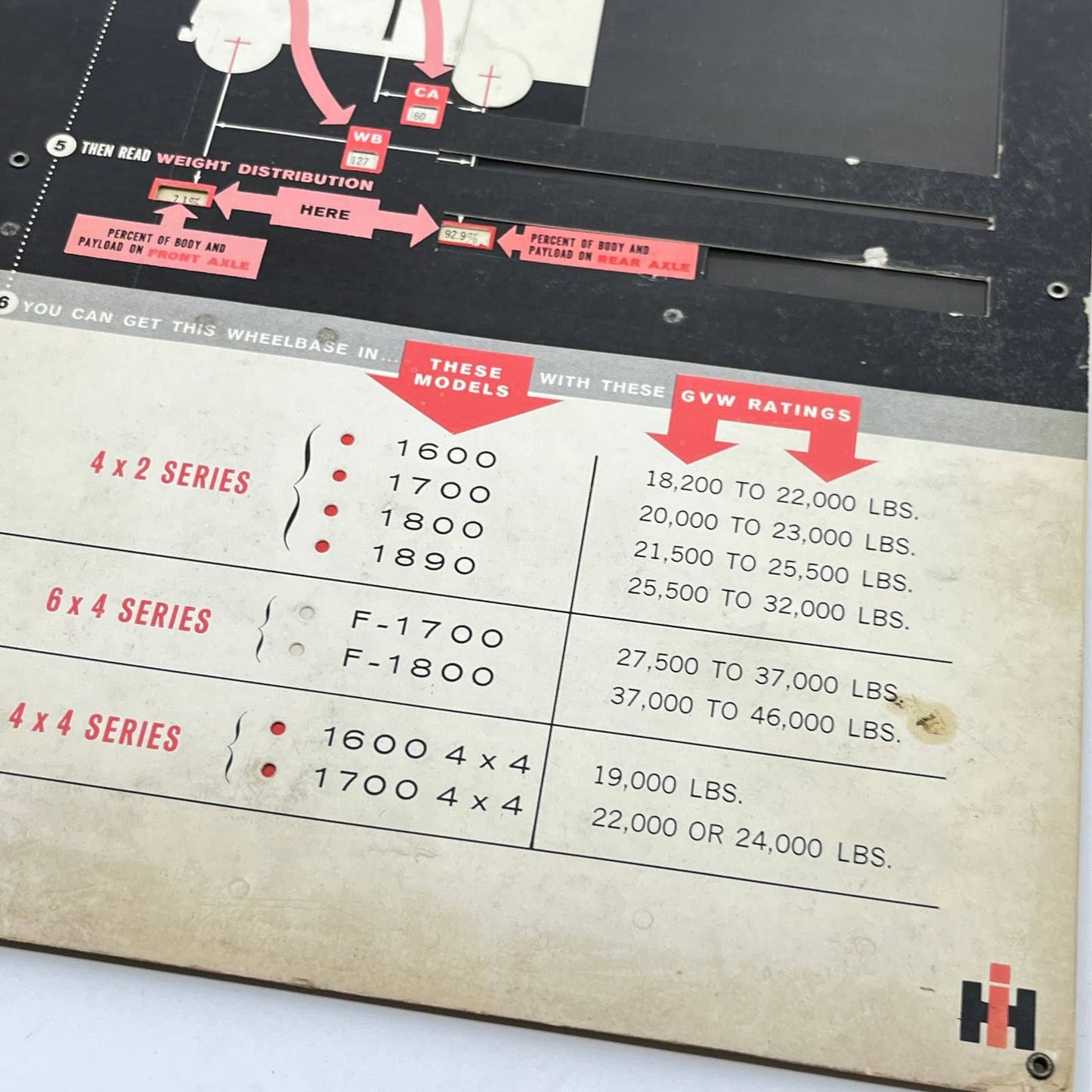 1963 IH Loadstar Wheel Base Selector Weight Distribution Indicator TF8