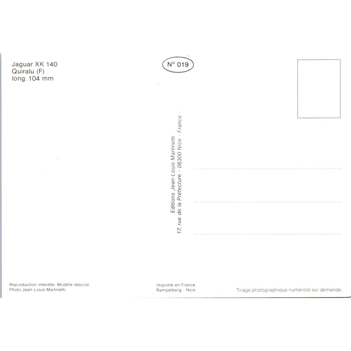 Jaguar XK 140 Quiralu French Toy Race Car Original Postcard TK1-P18