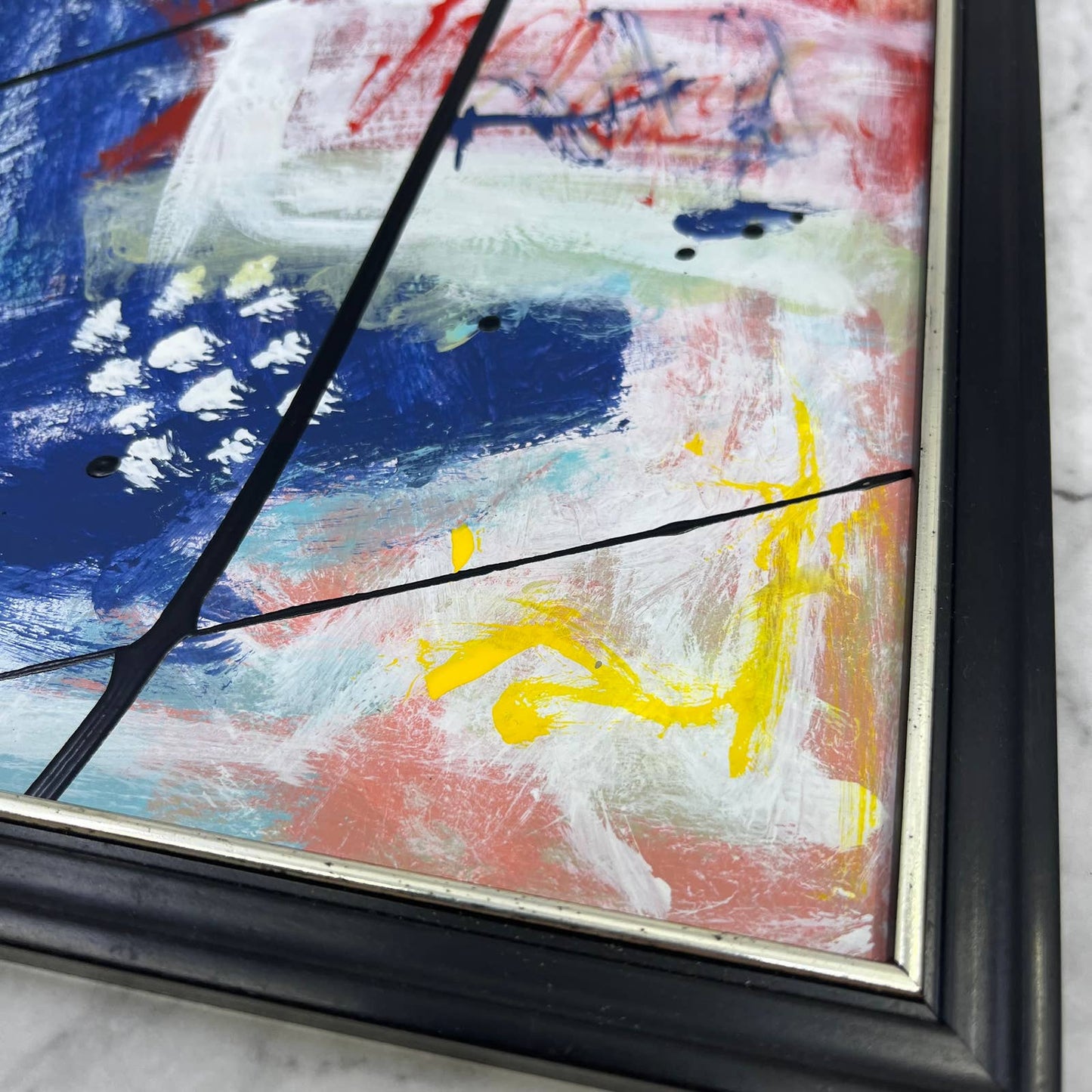 Framed Original Abstract Art Painting 9x12" Blue Watermelon With COA TA2