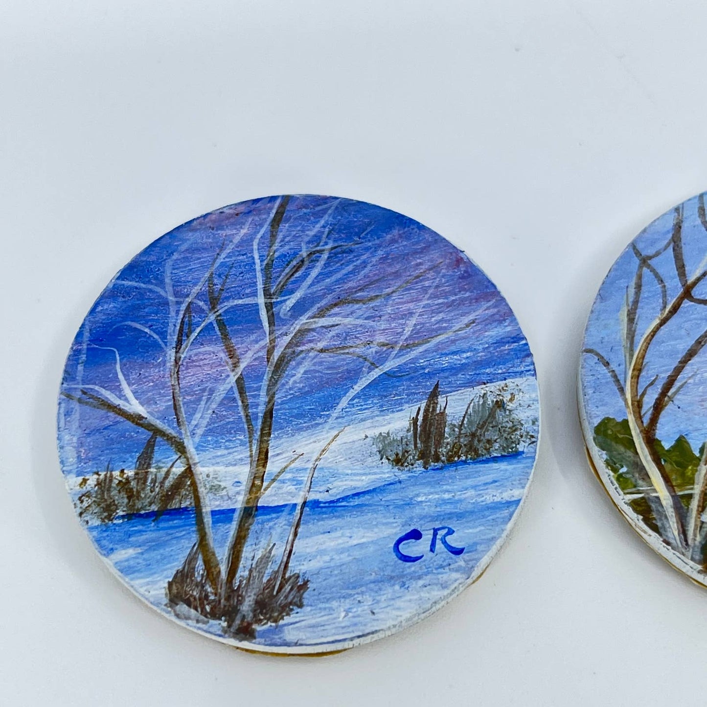 Vintage Lot of 3 Hand Painted Refrigerator Magnets Outdoor Nature Scenes TE7