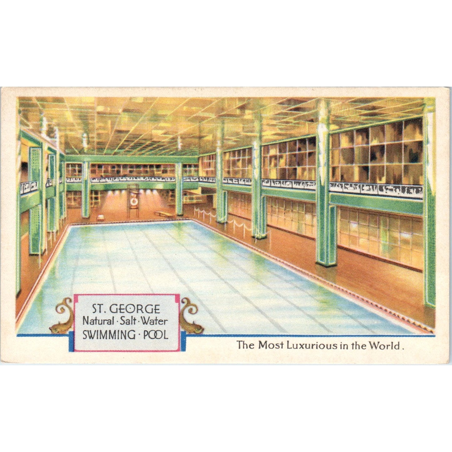 St. George Salt Water Swimming Pool Brooklyn New York Original Postcard P2-1