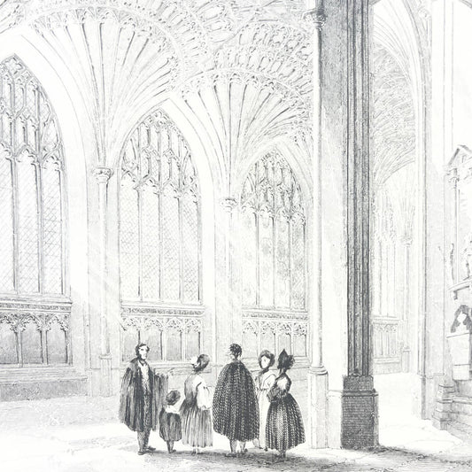 1836 Original Art Engraving Peterborough Cathedral View of the Lady Chapel AC4