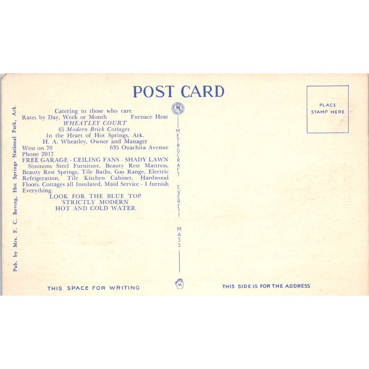 Wheatley Court Cottages Hot Springs AR H.A. Wheatley - Original Postcard TJ7-RP2