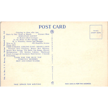 Wheatley Court Cottages Hot Springs AR H.A. Wheatley - Original Postcard TJ7-RP2